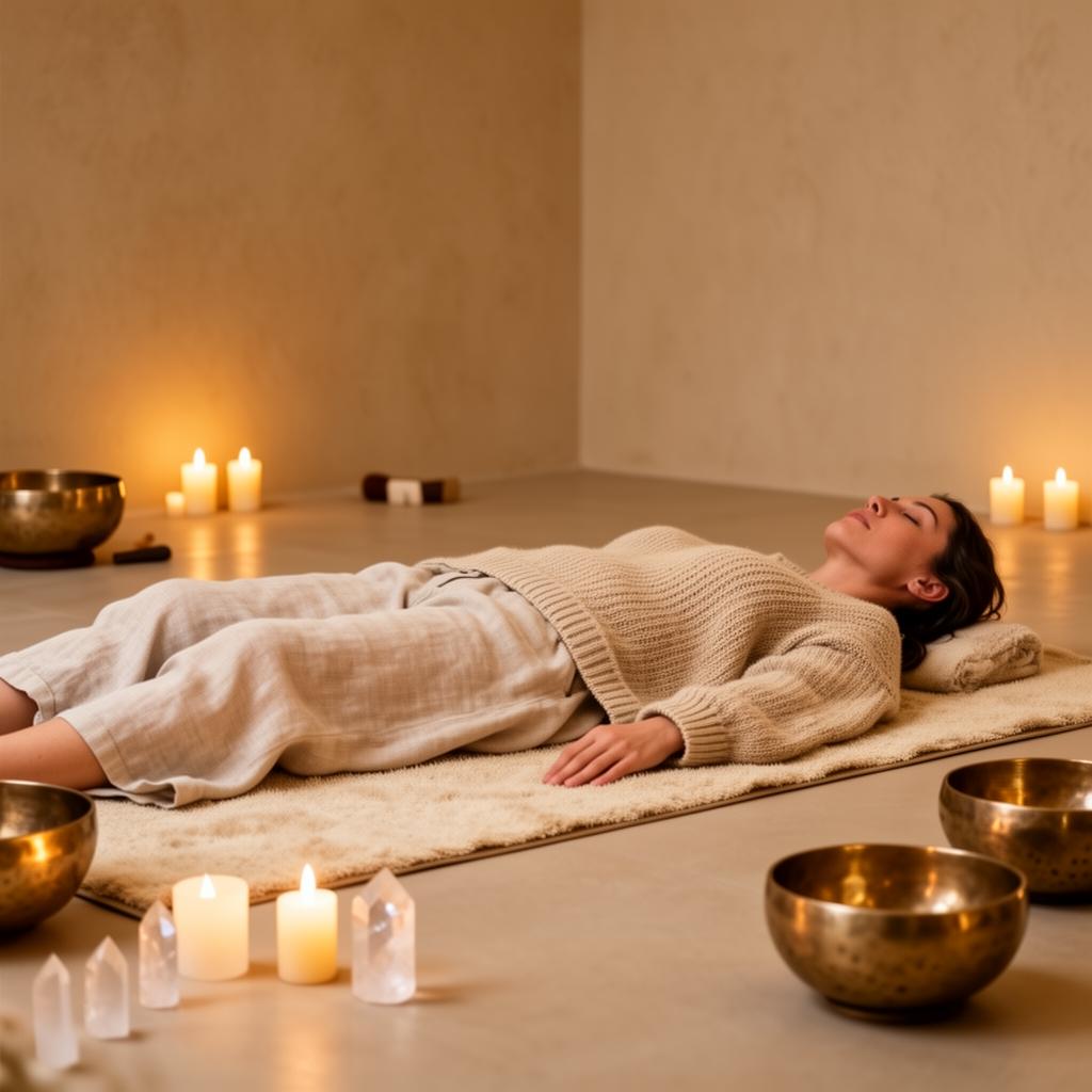 Person relaxing during sound healing session